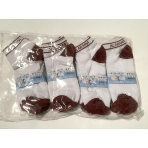 12 Pairs Kids Alabama Crimson Tide Ankle Socks – Size 6-8 – White & Crimson NEW